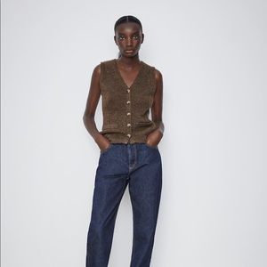 Zara Brown Knit Vest Top w/ Pockets